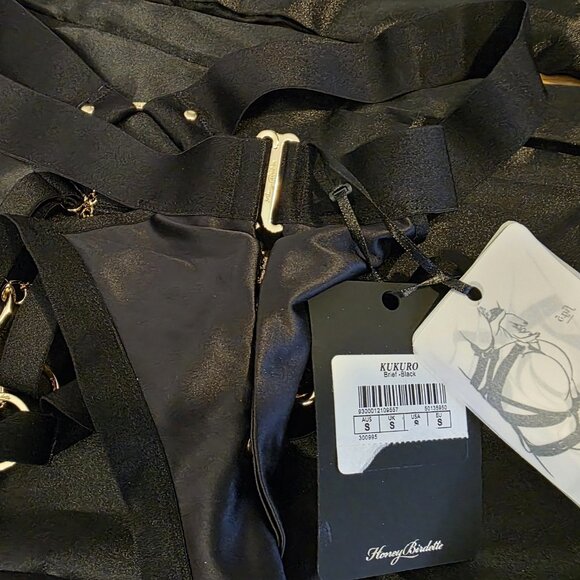 Honey Birdette Kukuro black with gold hardware open brief - Small - NWT - Picture 4 of 6
